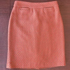 Jade Melody Tam orange and gray tweed midi skirt. Back zip & slit. Lined, size 4